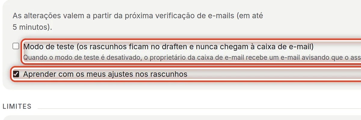 De perto – Modo de teste e aprendizado