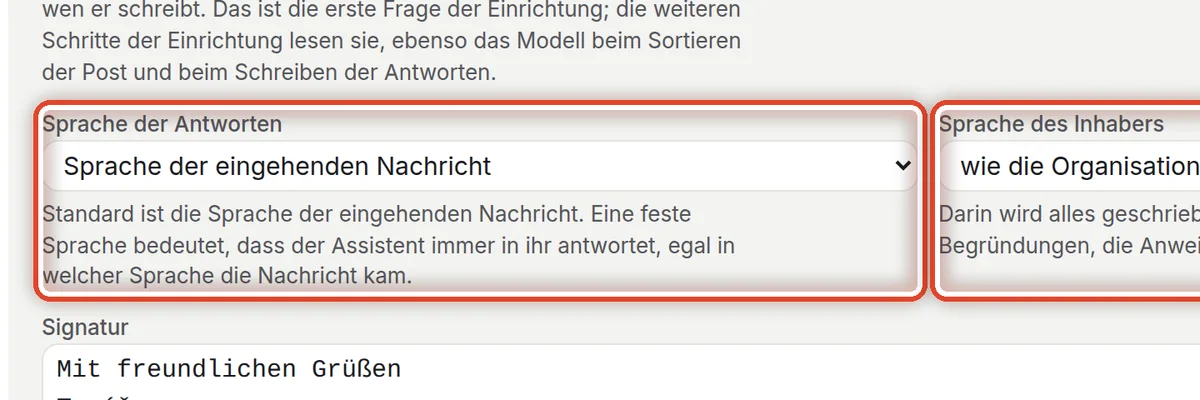 Nahaufnahme – Sprache der Antworten und Sprache des Inhabers