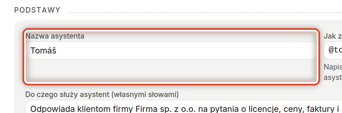 Zbliżenie – Nazwa asystenta