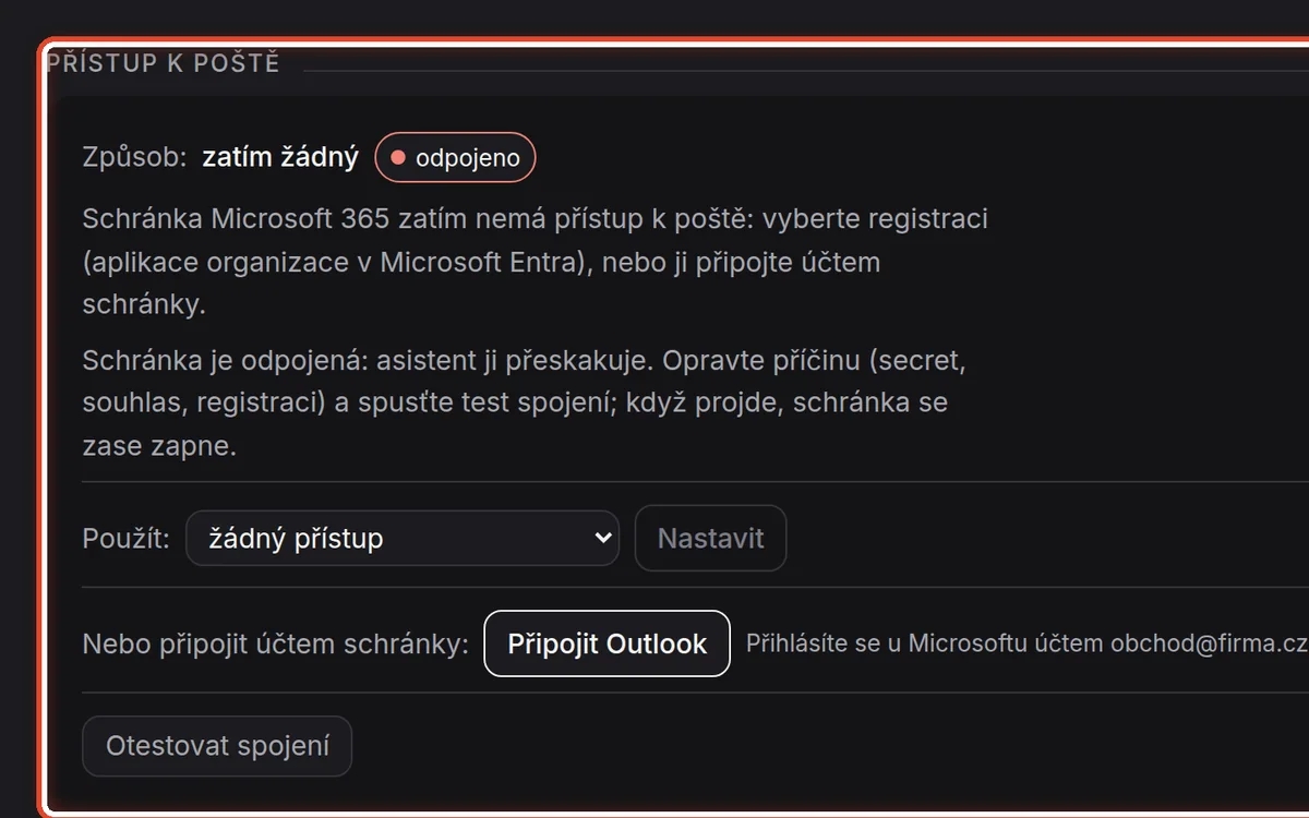 Detail — Přístup k poště