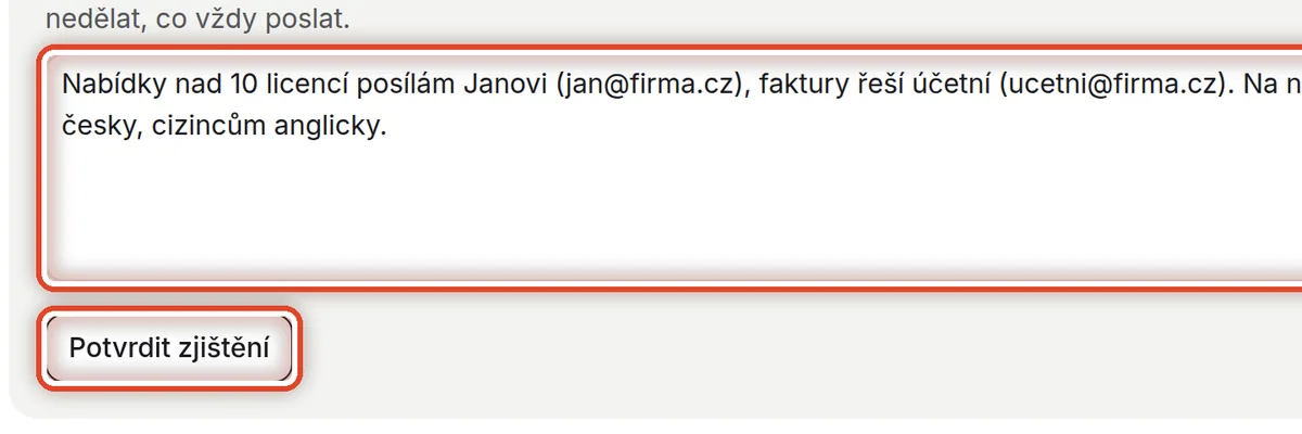 Detail — Zjištění a poznámky