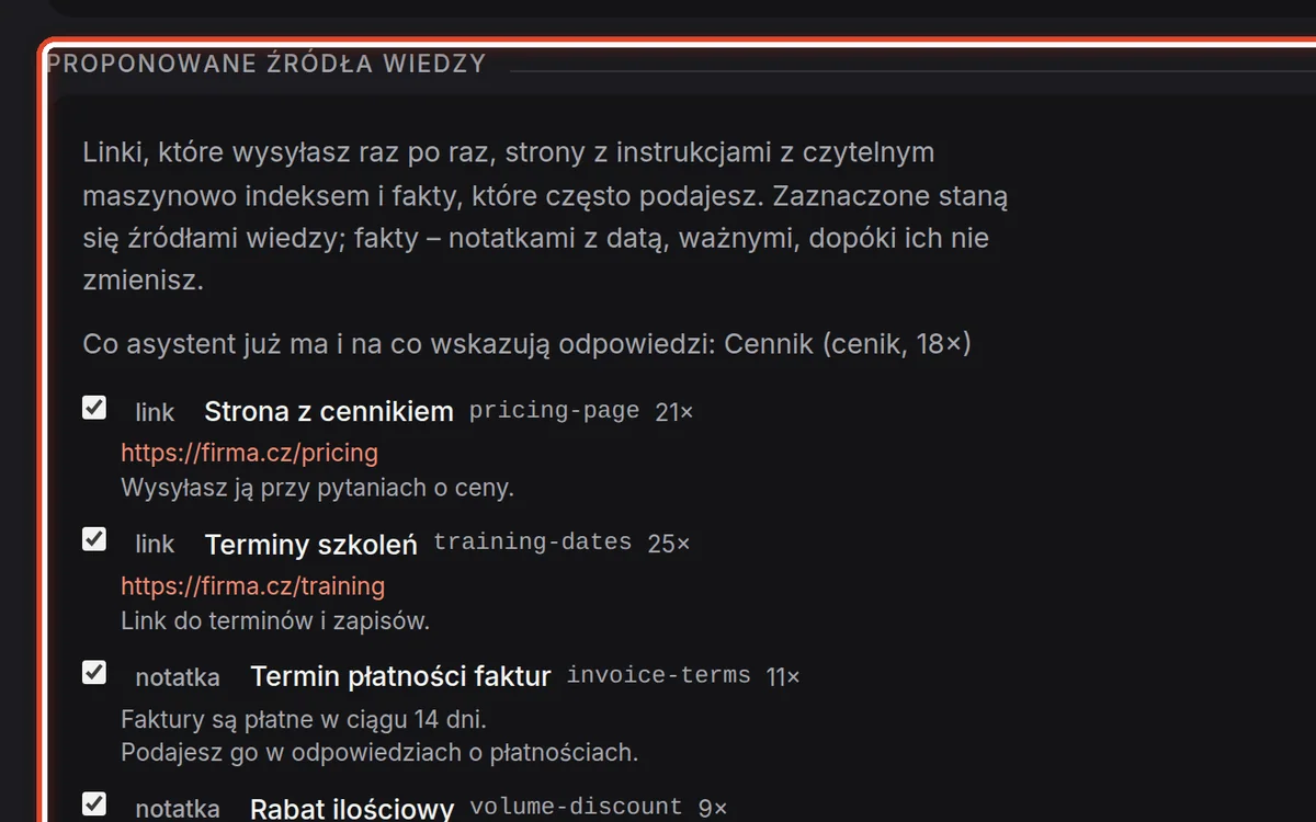 Zbliżenie – Wybierz proponowane źródła