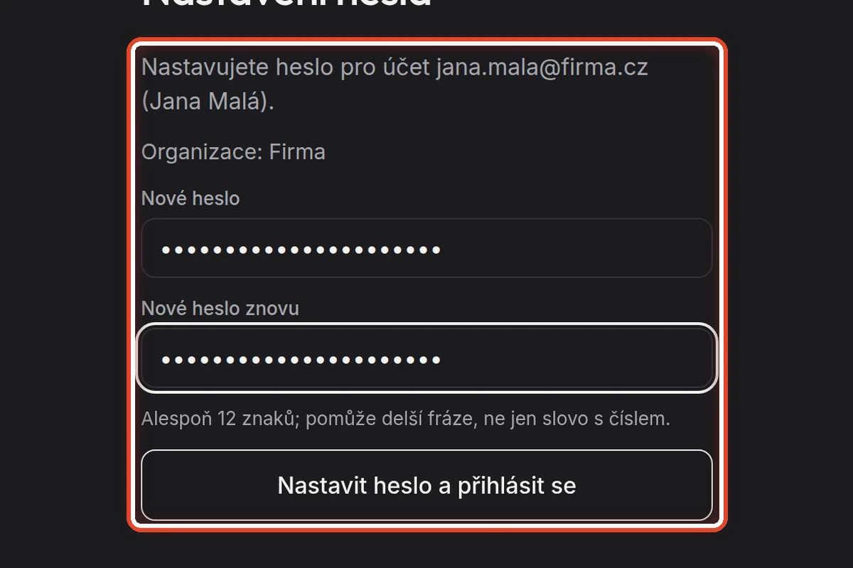 Detail — Nastavte si nové heslo