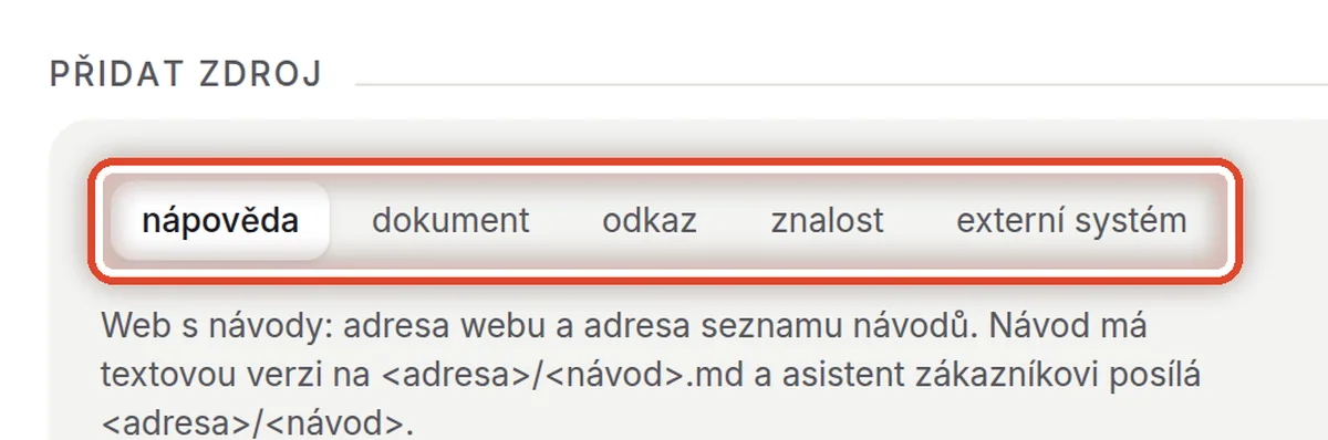 Detail — Přidejte zdroj: druh