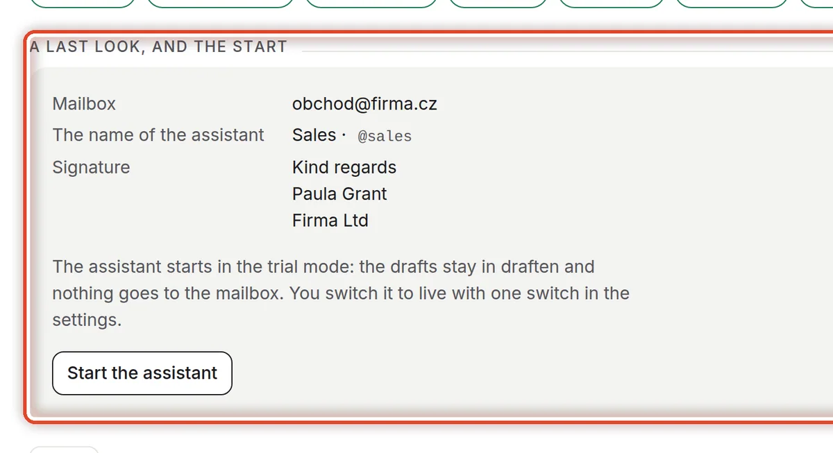 Close up — Start the assistant