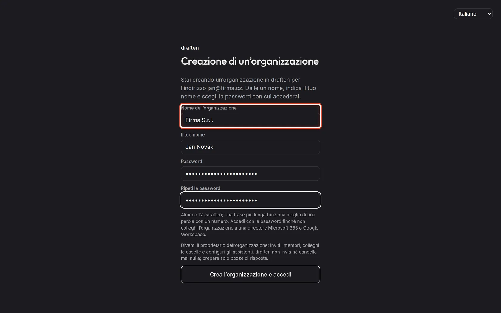 Screenshot del passo 1