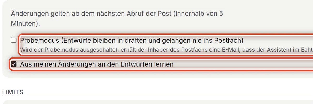 Nahaufnahme – Probemodus und Lernen
