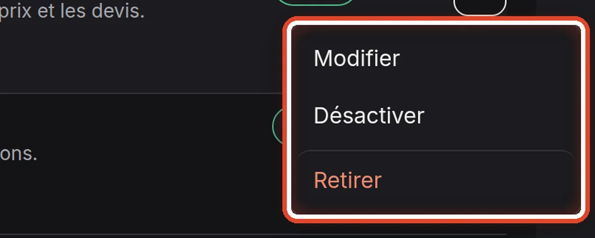 Gros plan – Modifier, désactiver, retirer