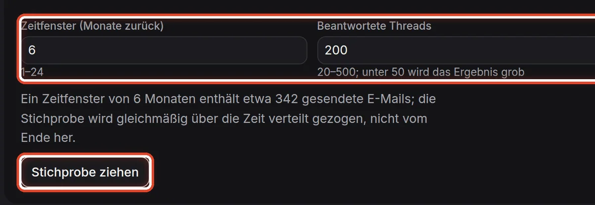 Nahaufnahme – Den Zeitraum bestätigen