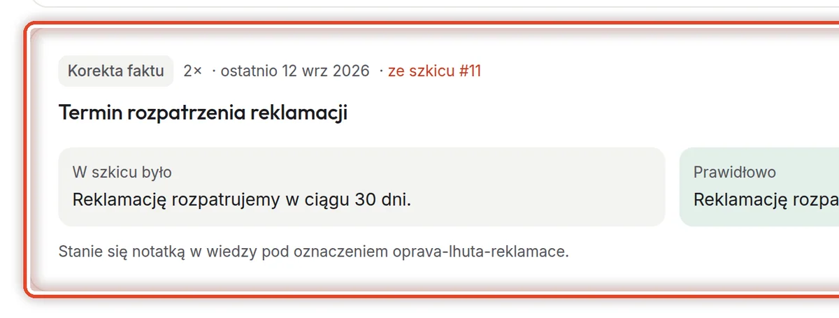 Zbliżenie – Korekta faktu