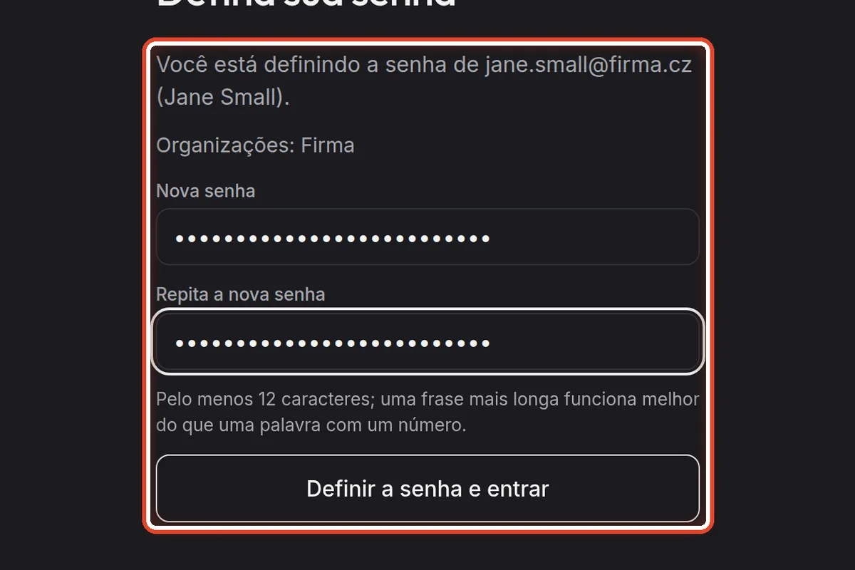 De perto – Defina uma nova senha