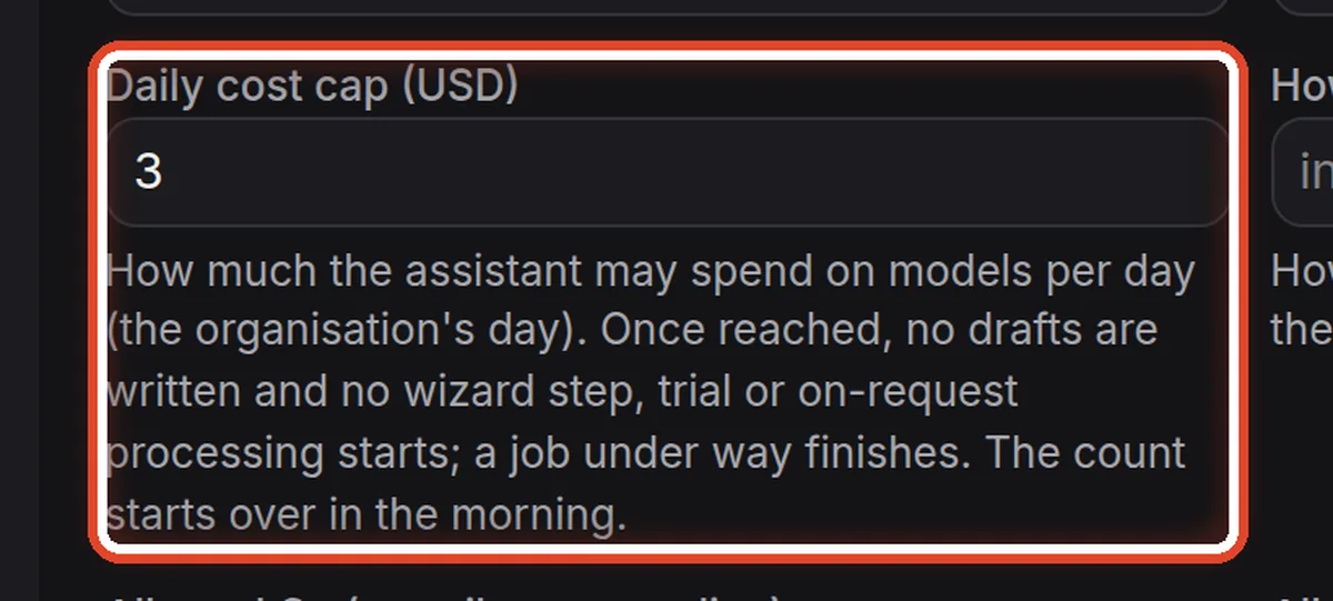 Close up — Daily cost cap