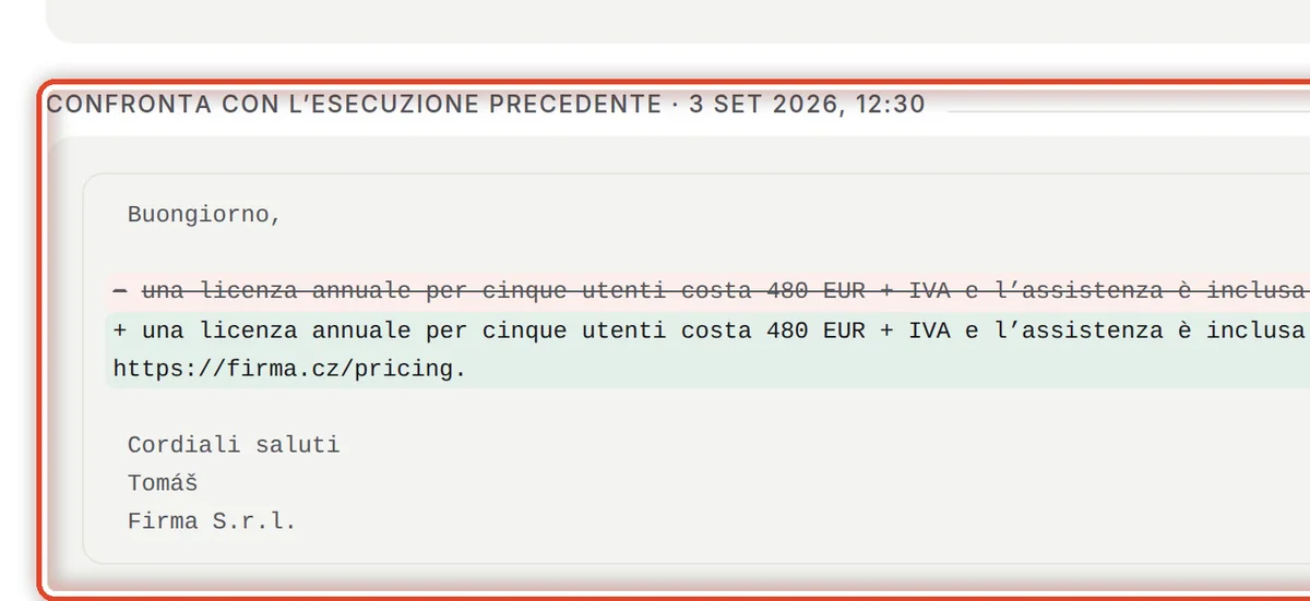 Da vicino – Confronta con l’esecuzione precedente