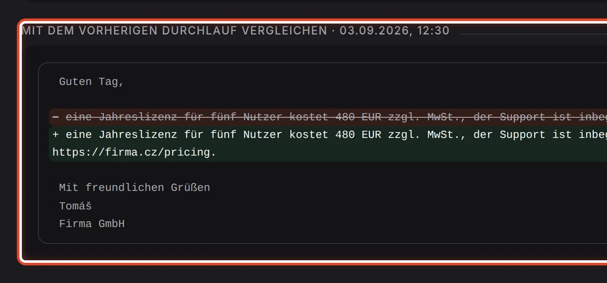 Nahaufnahme – Mit dem vorherigen Durchlauf vergleichen