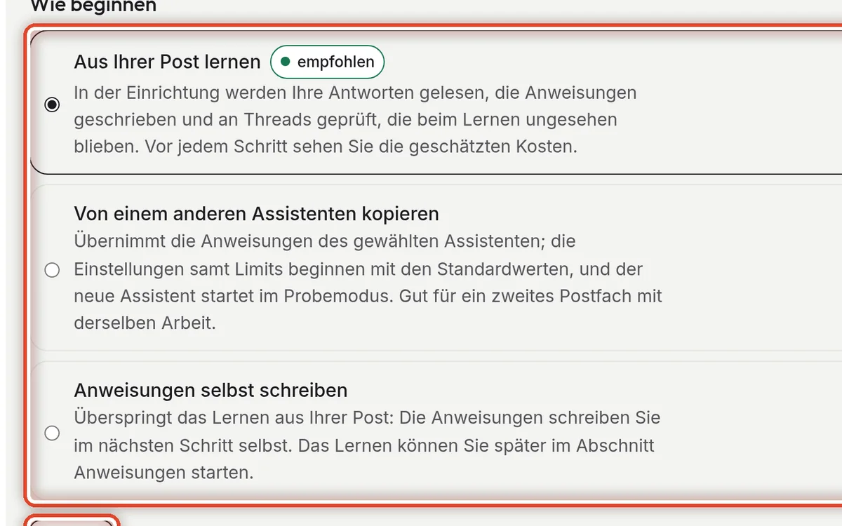 Nahaufnahme – Wählen, wie Sie beginnen