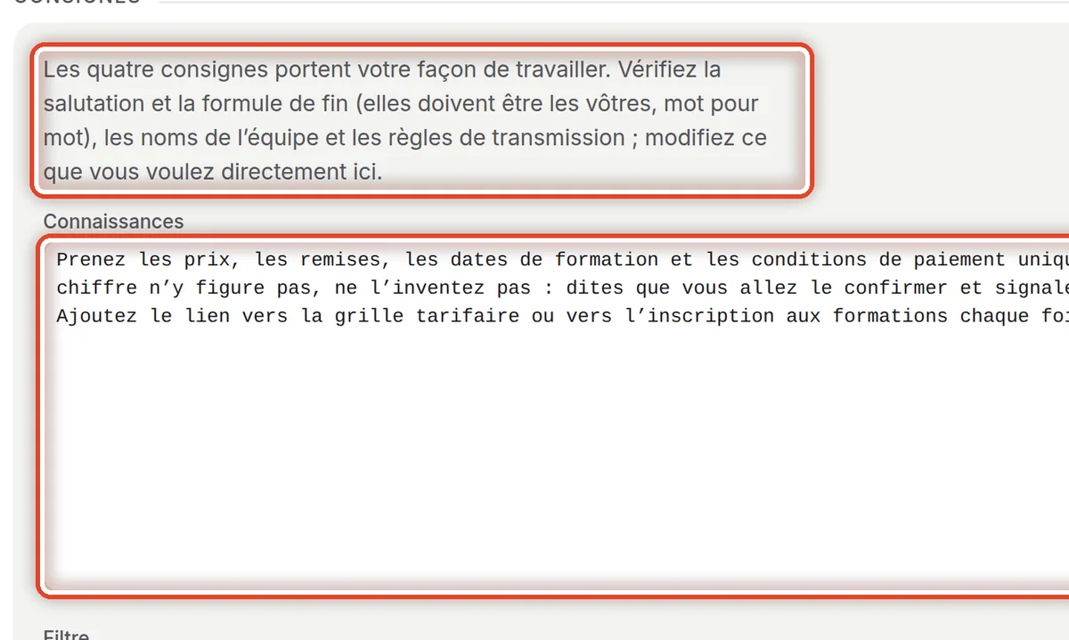 Gros plan – Lire les consignes