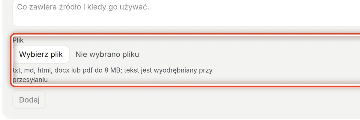 Zbliżenie – Dokument: prześlij plik