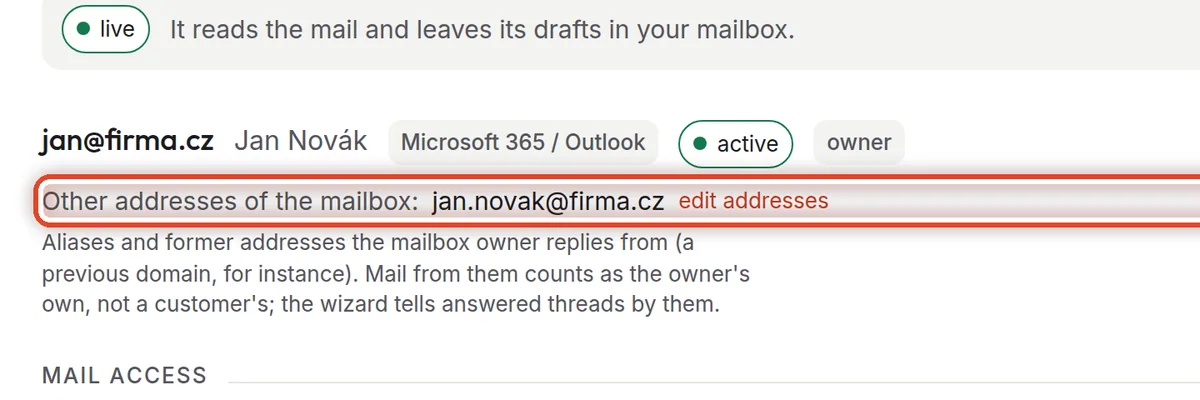 Close up — Other addresses of the mailbox