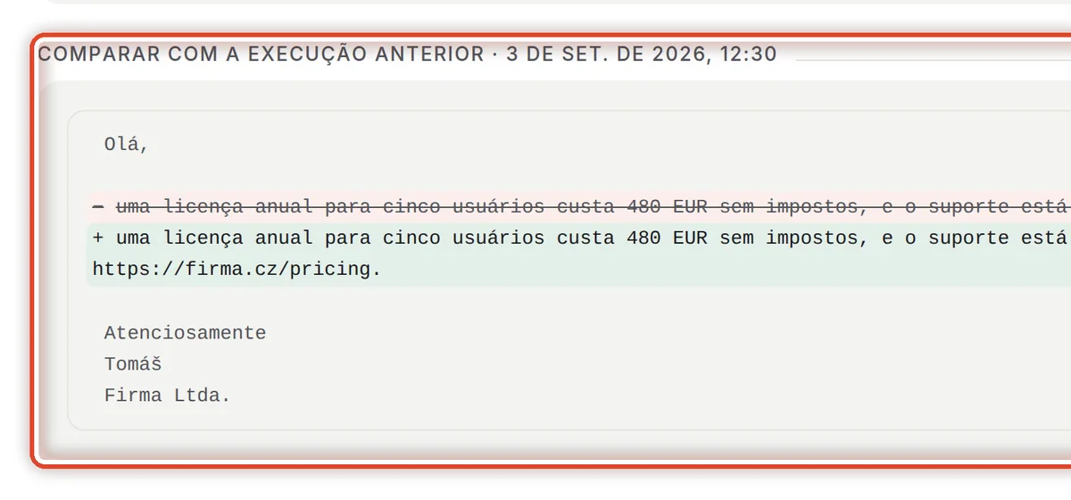 De perto – Comparar com a execução anterior