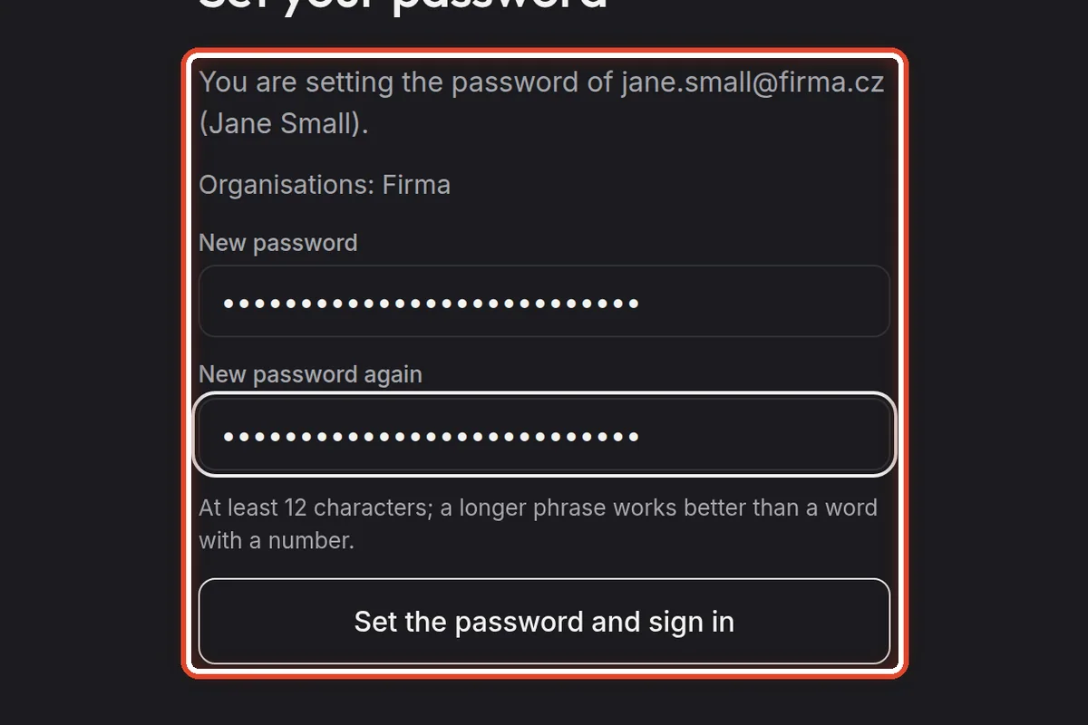 Close up — Set a new password