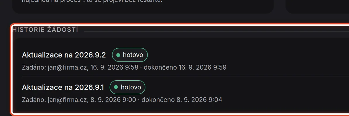 Detail — Historie žádostí