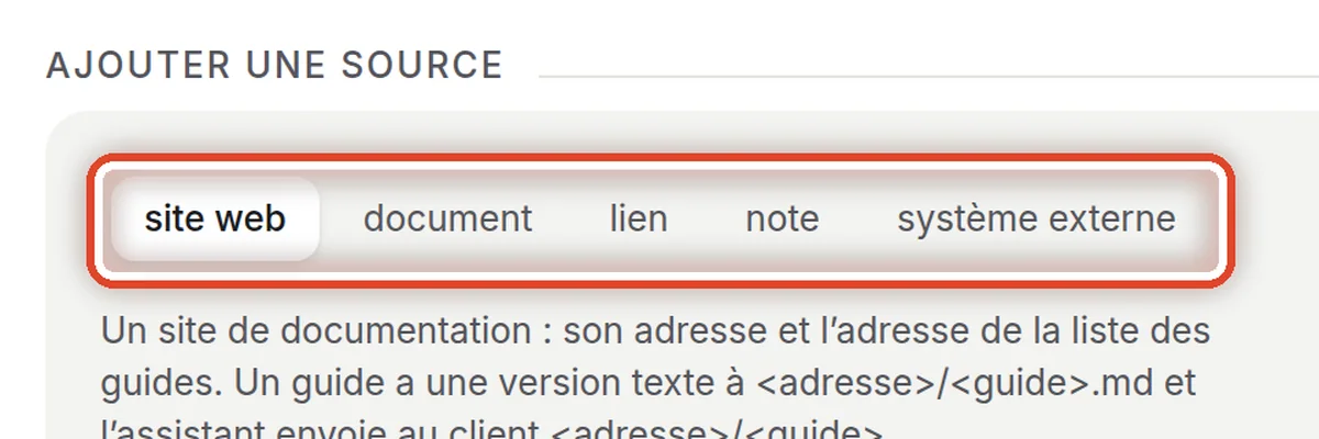 Gros plan – Ajouter une source : le type