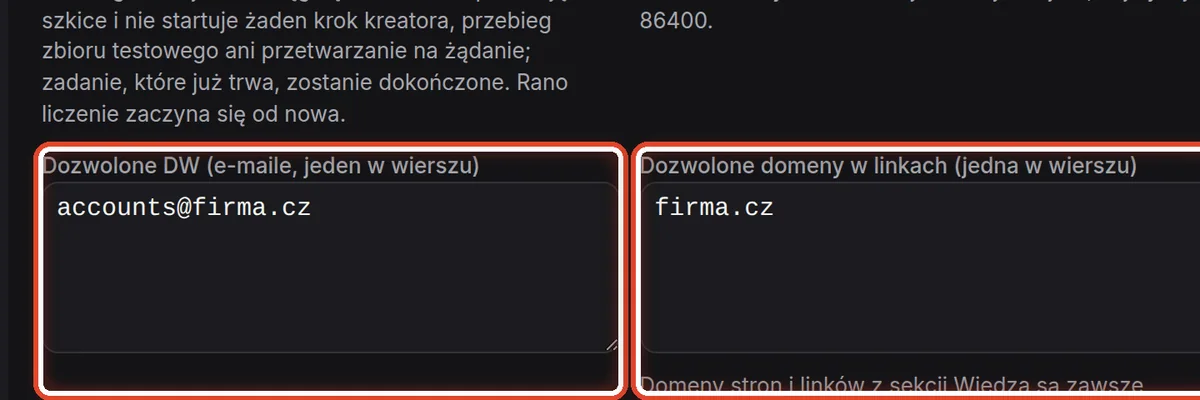 Zbliżenie – Dozwolone DW, domeny i formularze