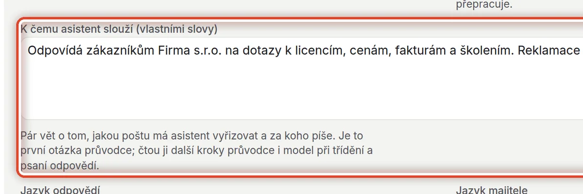 Detail — K čemu asistent slouží