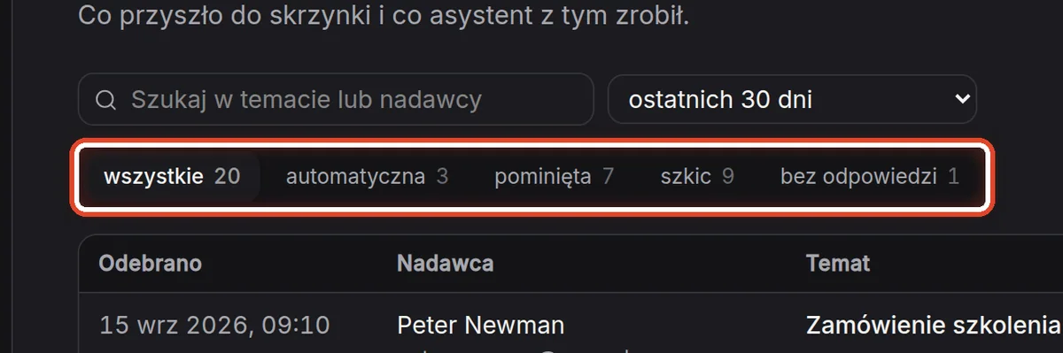 Zbliżenie – Wybierz status