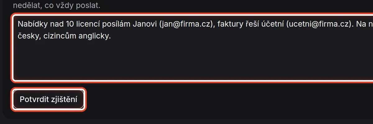 Detail — Zjištění a poznámky
