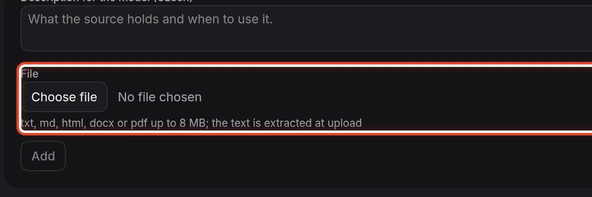 Close up — Document: upload a file