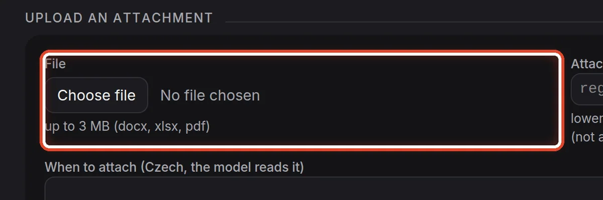 Close up — Upload an attachment: the file