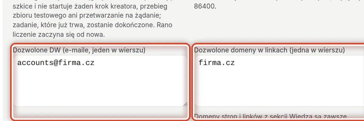 Zbliżenie – Dozwolone DW, domeny i formularze