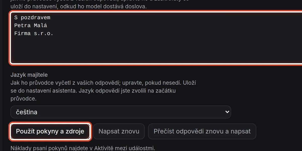 Detail — Použijte pokyny a zdroje