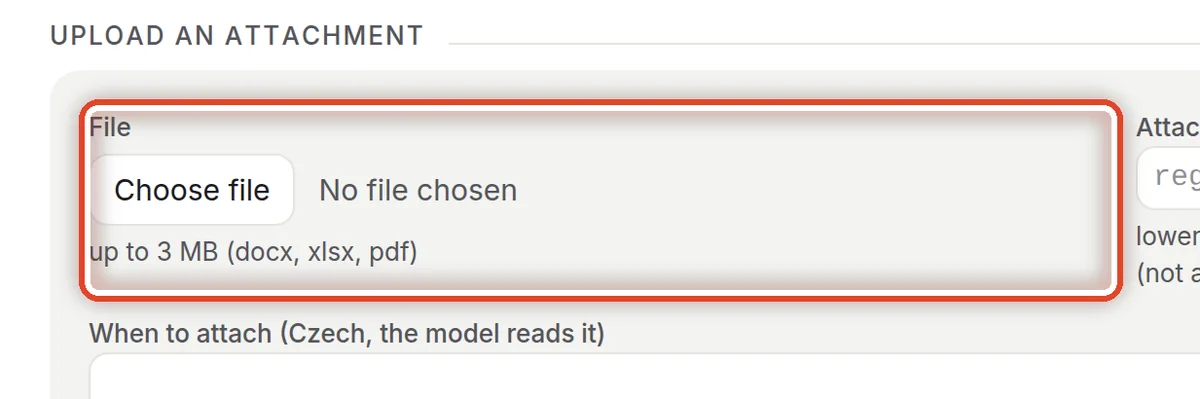 Close up — Upload an attachment: the file