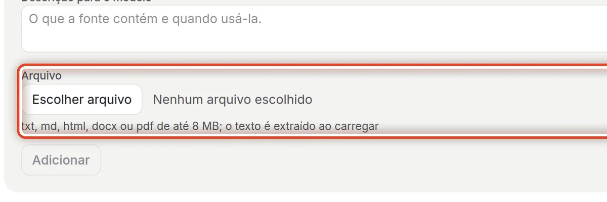 De perto – Documento: carregar um arquivo