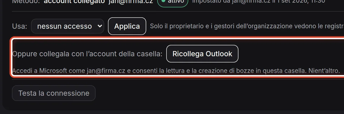Da vicino – Collegare con l’account della casella