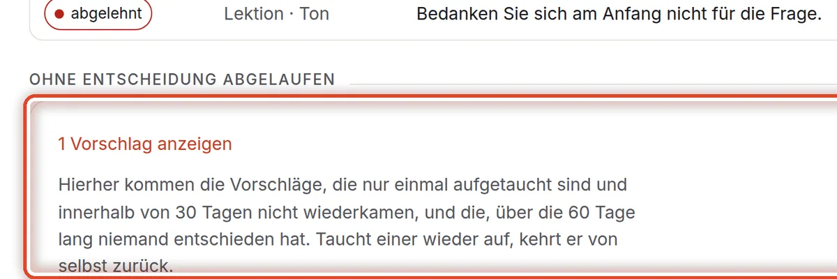 Nahaufnahme – Ohne Entscheidung abgelaufen