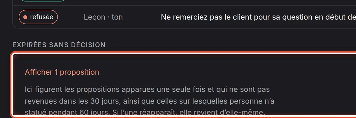 Gros plan – Expirées sans décision