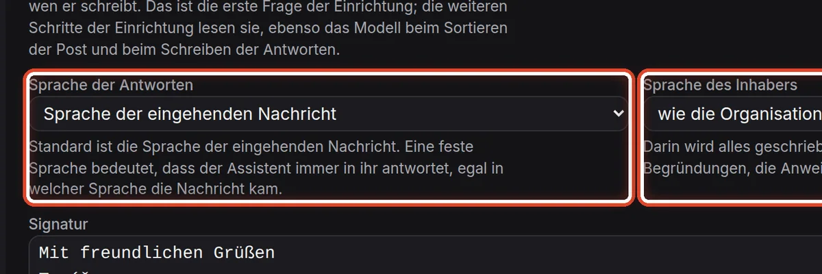 Nahaufnahme – Sprache der Antworten und Sprache des Inhabers