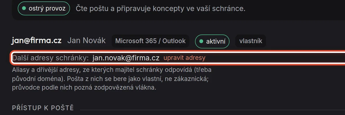 Detail — Další adresy schránky