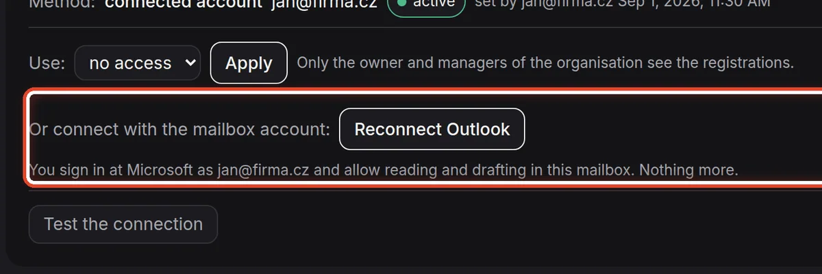 Close up — Connecting with the mailbox account