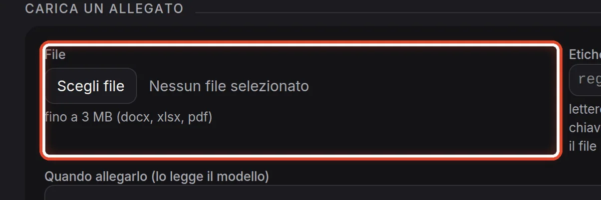 Da vicino – Carica un allegato: il file