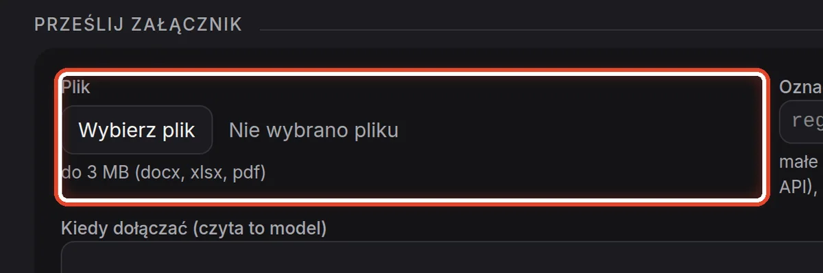 Zbliżenie – Prześlij załącznik: plik