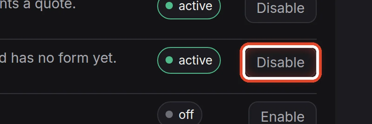Close up — Disable and enable