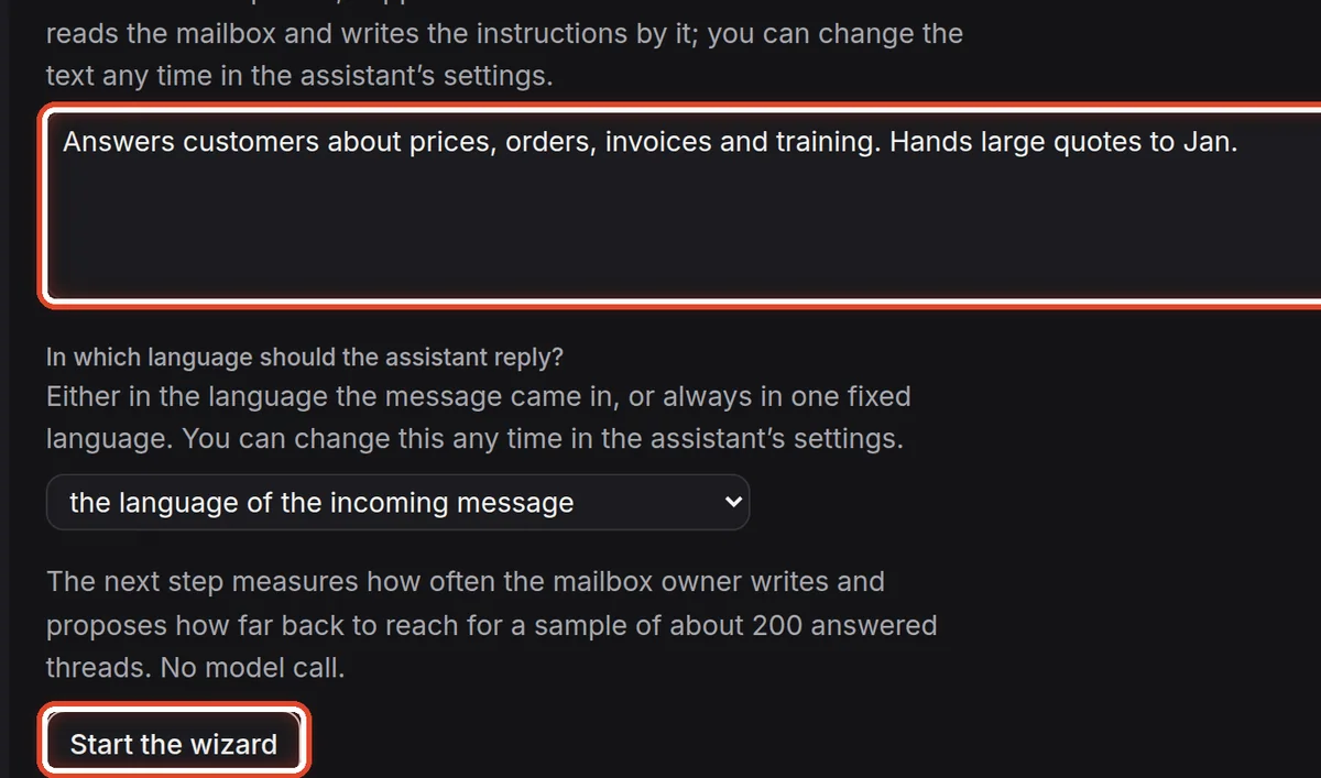 Close up — Say what the assistant is for