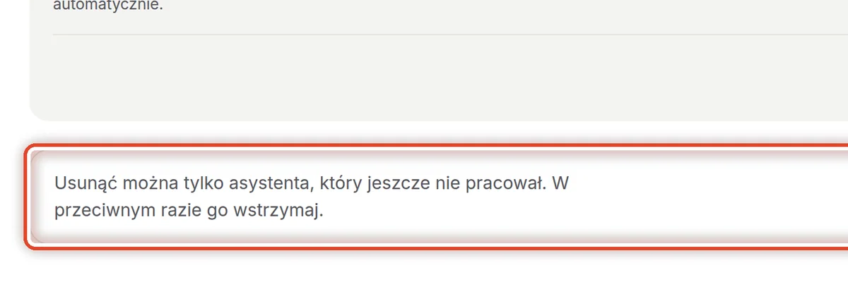 Zbliżenie – Usuń asystenta
