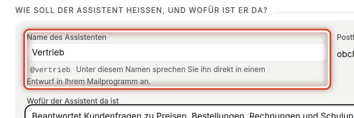Nahaufnahme – Den Assistenten benennen