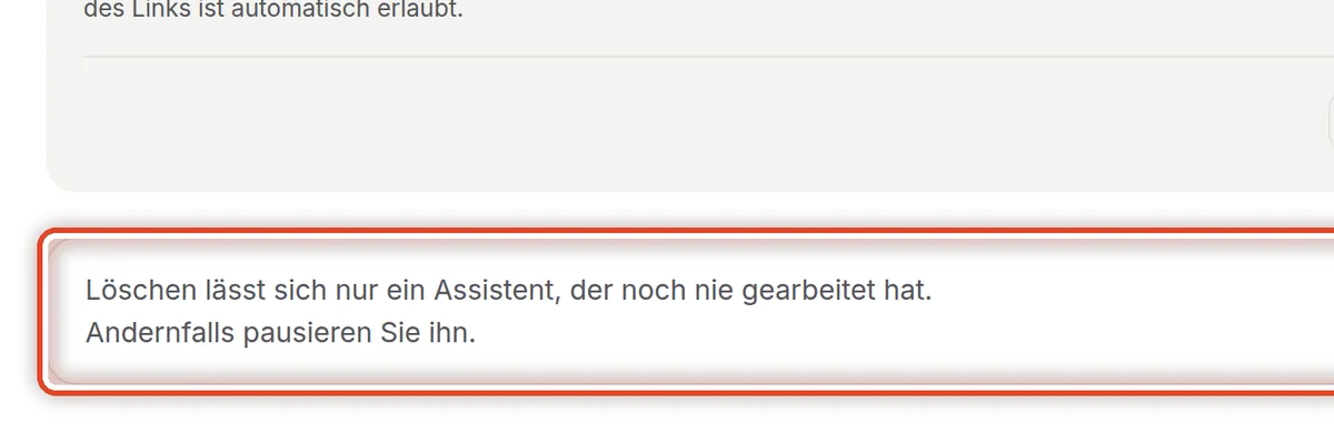Nahaufnahme – Den Assistenten löschen