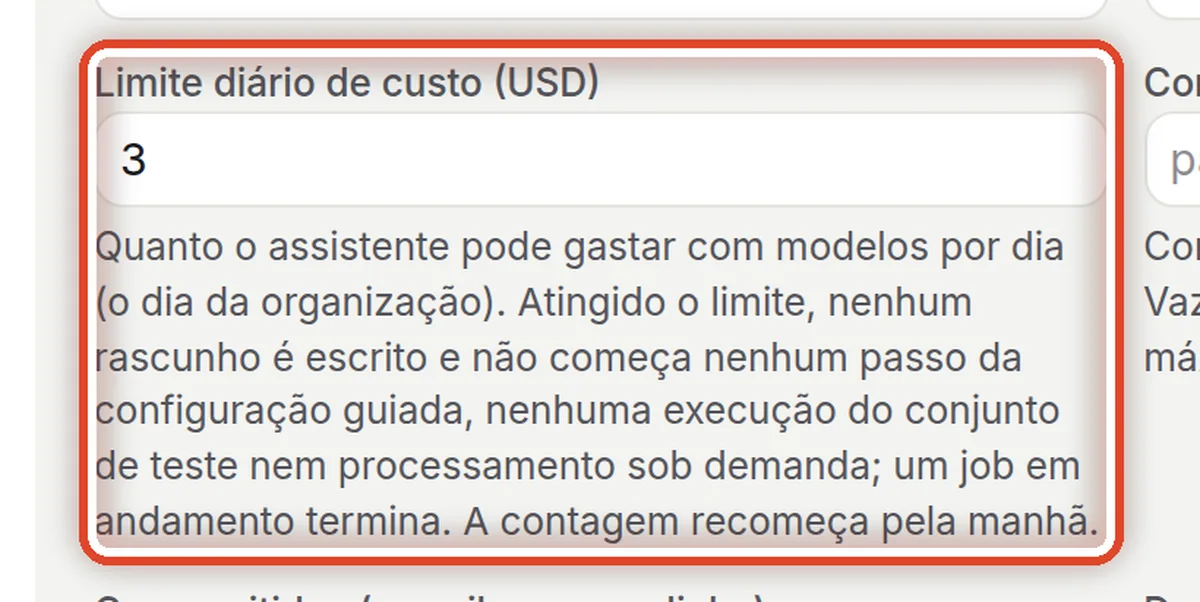 De perto – Limite diário de custo